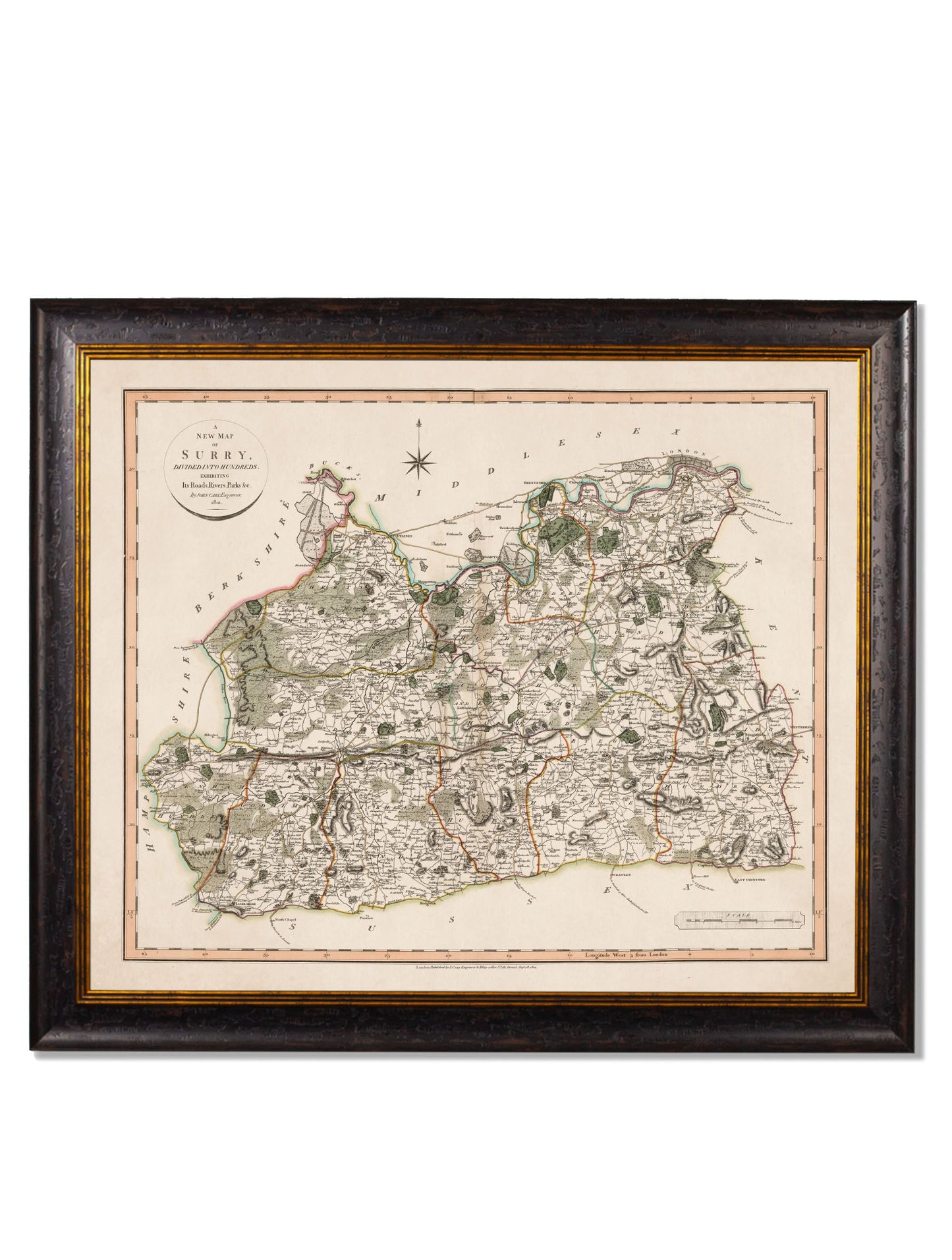 c 1806 county maps of england - premium glass-fronted framed art print with solid wood frame, a beautiful addition to stylish homes