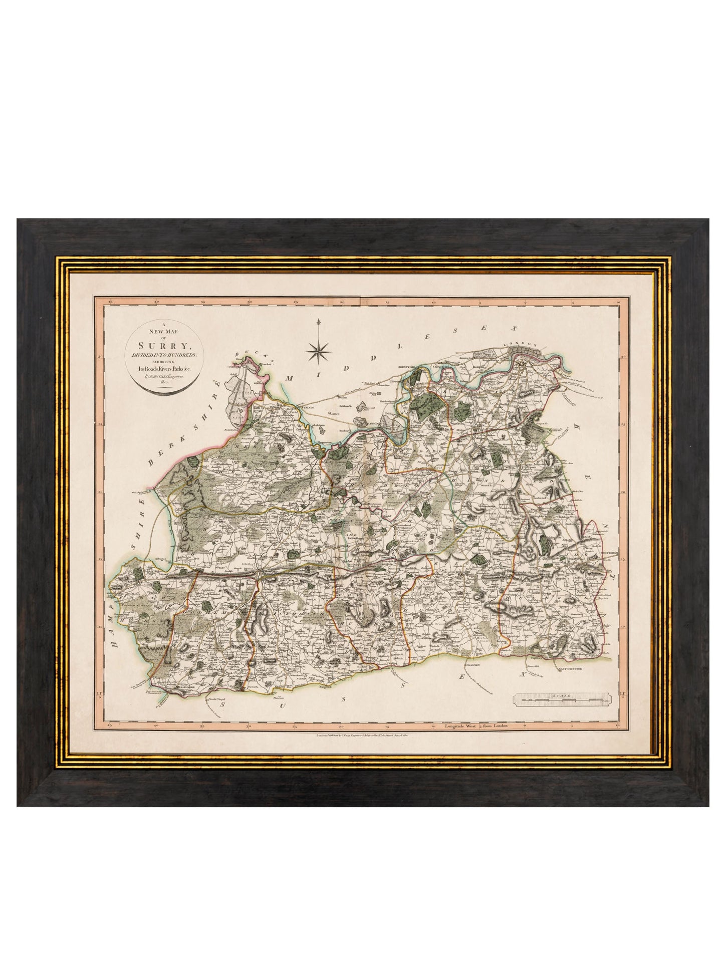 c 1806 county maps of england in size 84 x 70cm - glass-fronted framed wall art print with solid wood frame, ideal for contemporary home styling