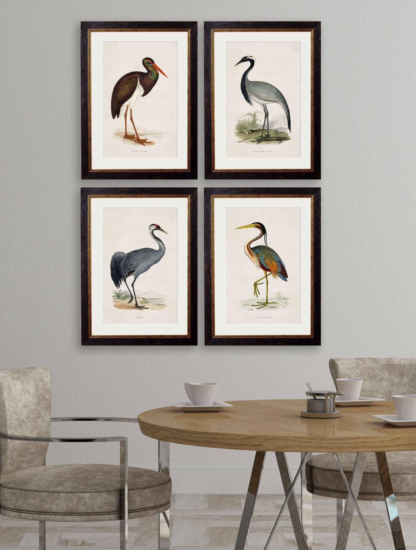 c 1850s black stork in size 38 x 50cm - glass-fronted framed wall art print with solid wood frame, perfect for luxury home decor