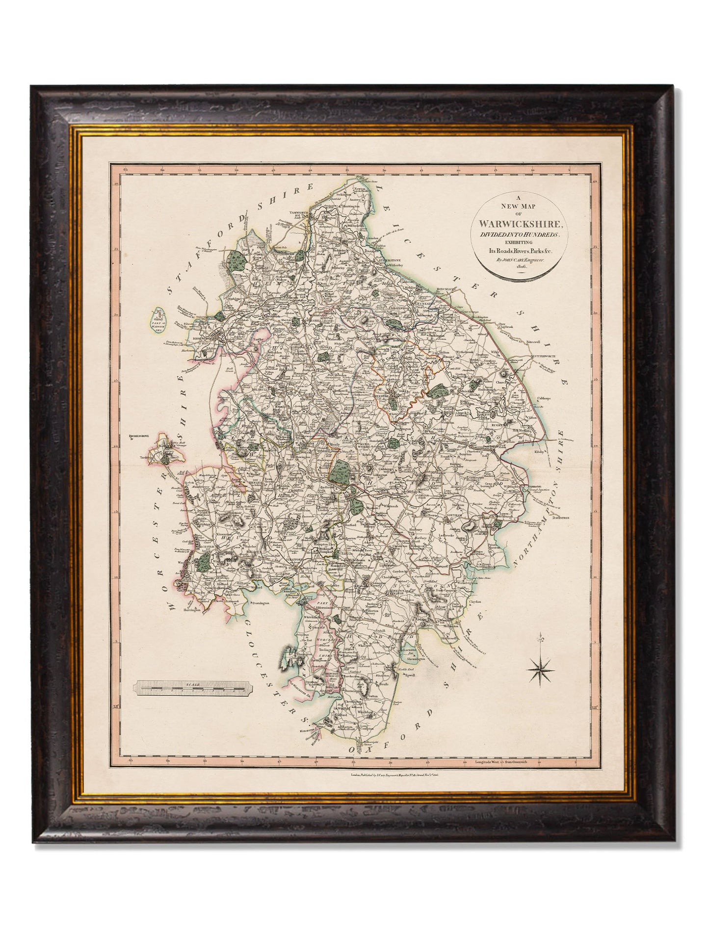 c 1806 county maps of england - premium glass-fronted framed art print with solid wood frame, adds elegance to your decor