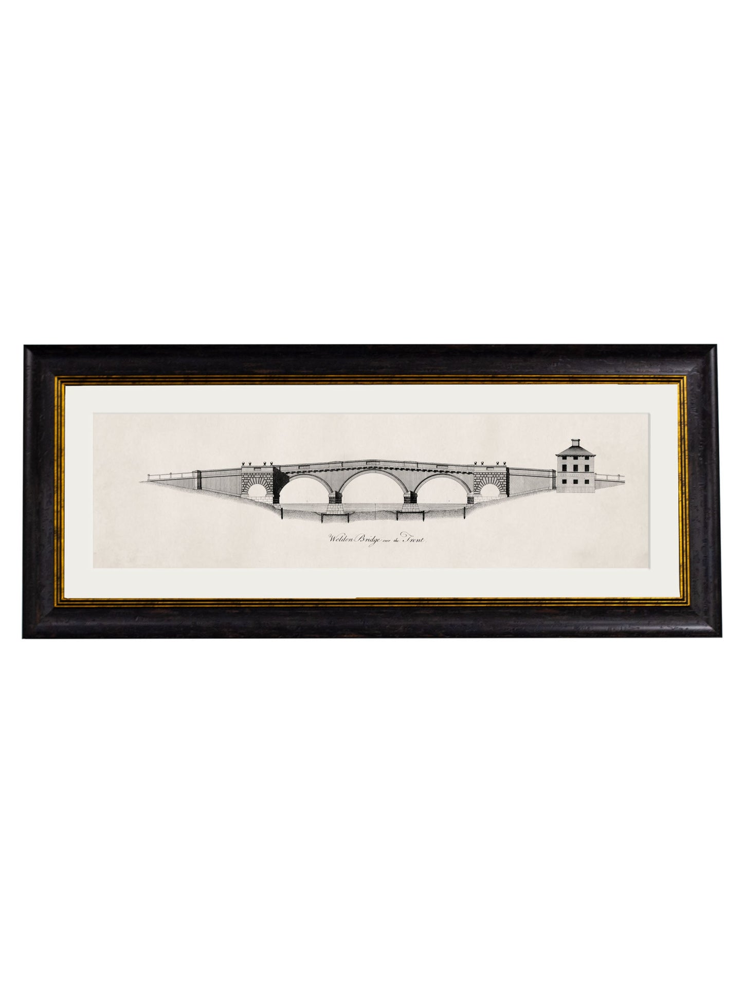 c 1737 chatsworth park bridge framed print in size 95 x 38cm - glass-fronted framed wall art print with solid wood frame, perfect for statement wall decor