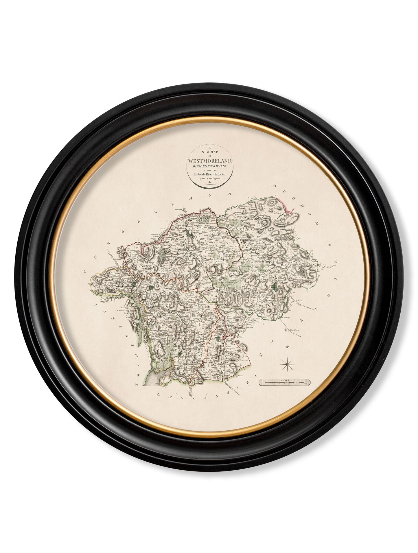 of c 1806 county maps of england round in size 96 x 96cm - glass-fronted framed wall art print with solid wood frame, perfect for luxury home decor
