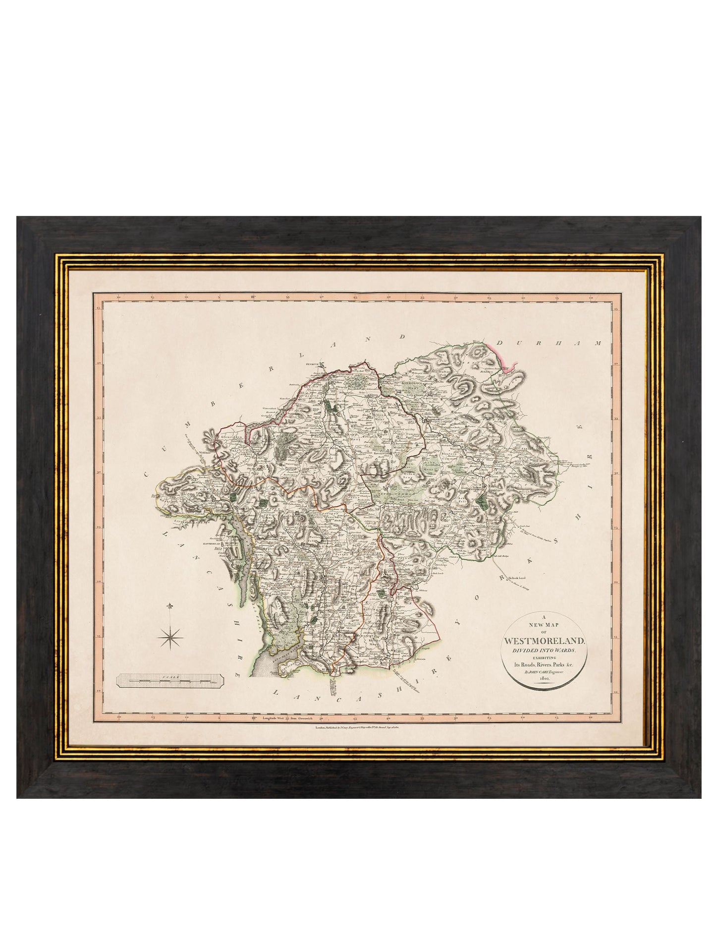 c 1806 county maps of england in size 84 x 70cm - glass-fronted framed wall art print with solid wood frame, perfect for statement wall decor