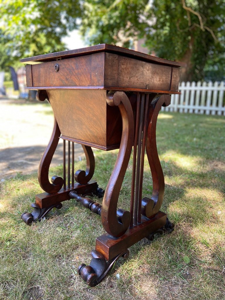 William IV Sewing Table With Chequered Top and Lyre EndsThe Furniture Recycling ShopFurniture