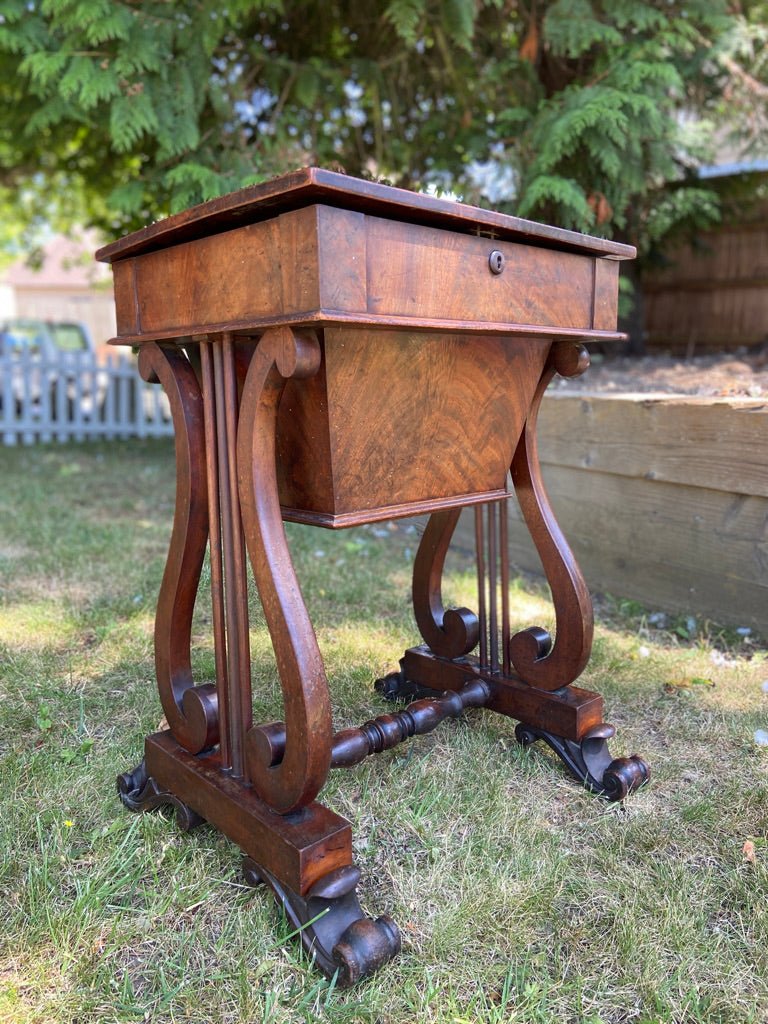 William IV Sewing Table With Chequered Top and Lyre EndsThe Furniture Recycling ShopFurniture
