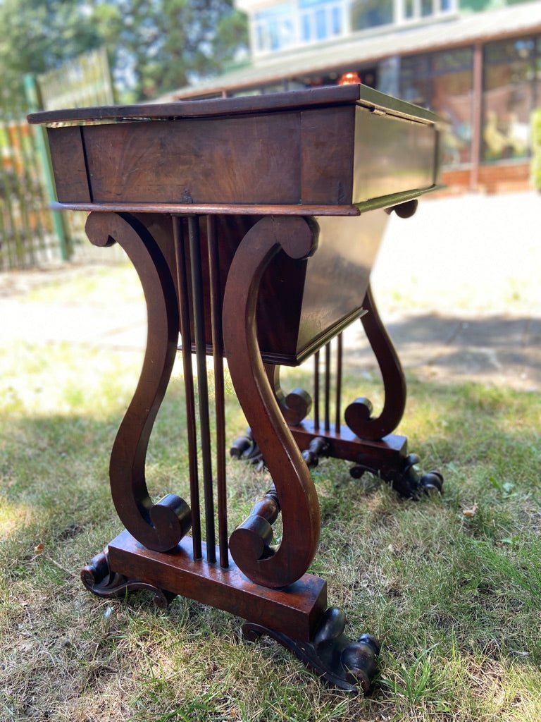 William IV Sewing Table With Chequered Top and Lyre EndsThe Furniture Recycling ShopFurniture