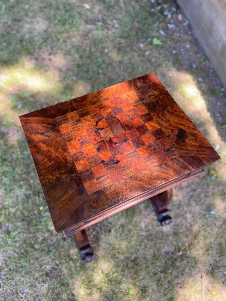 William IV Sewing Table With Chequered Top and Lyre EndsThe Furniture Recycling ShopFurniture