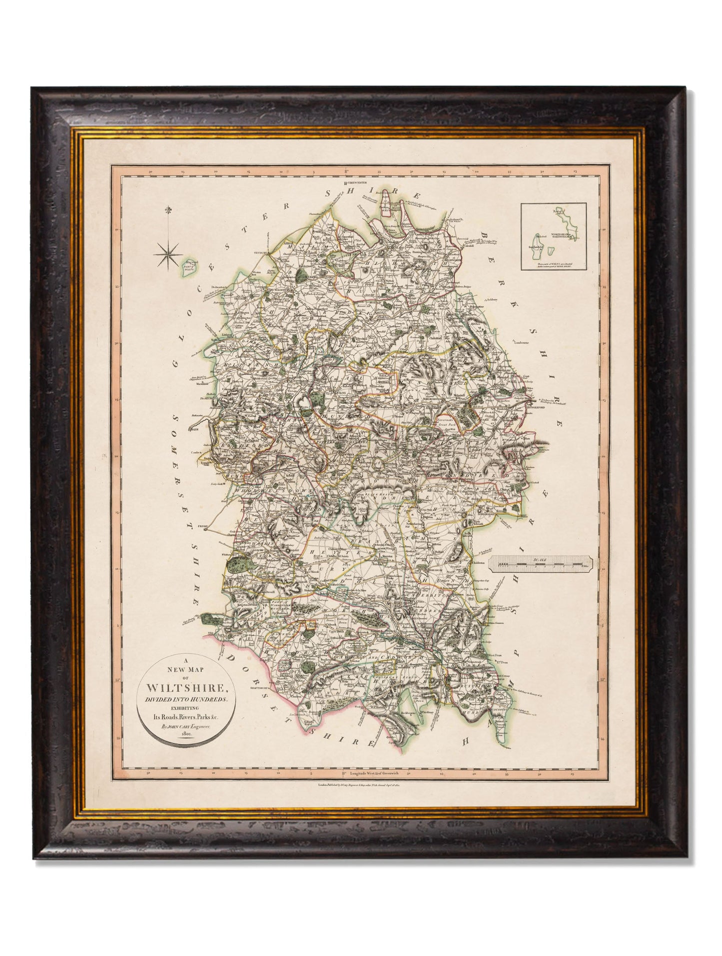 c 1806 county maps of england - premium glass-fronted framed art print with solid wood frame, perfect for luxury home decor