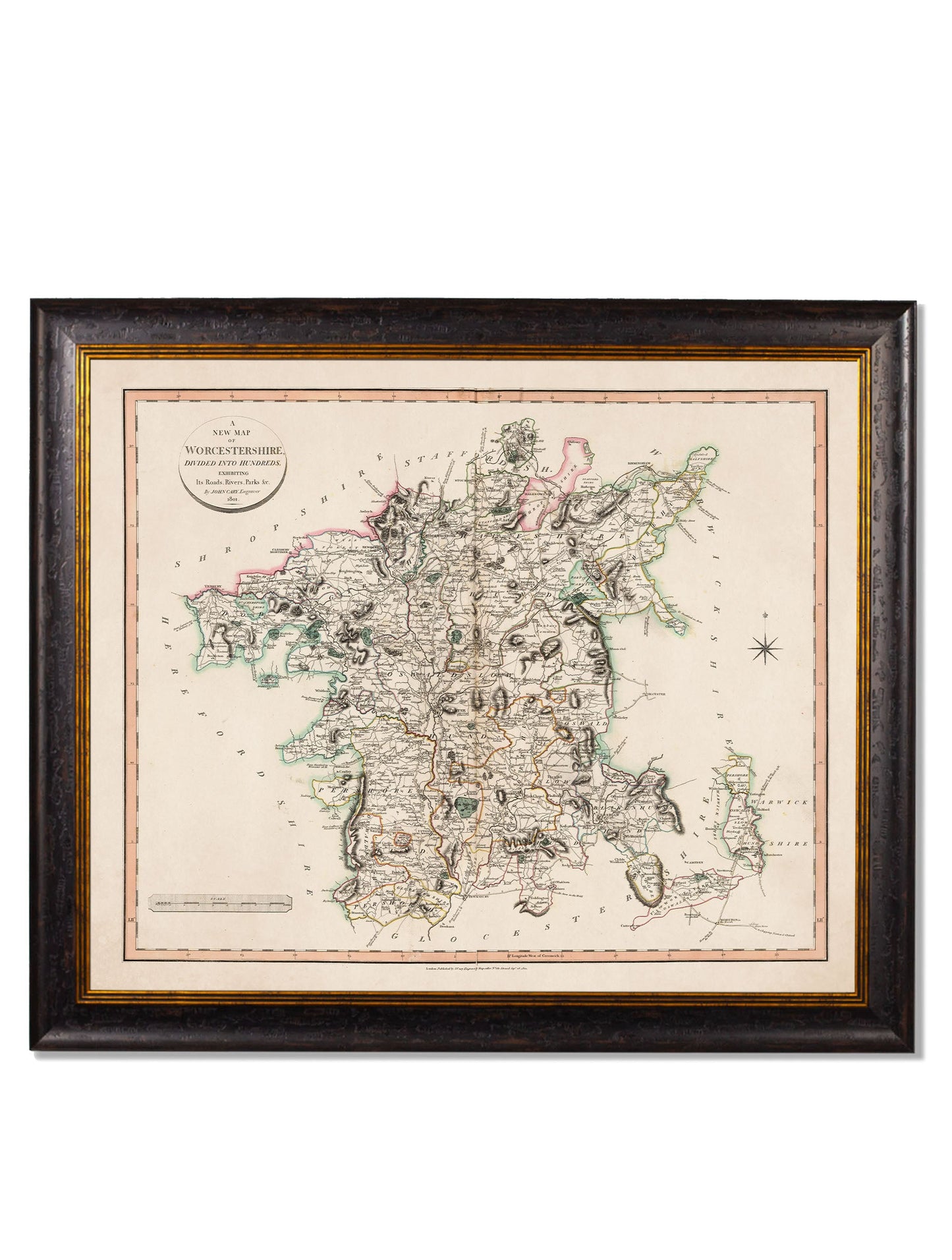 c 1806 county maps of england in size 84 x 70cm - glass-fronted framed wall art print with solid wood frame, perfect for luxury home decor