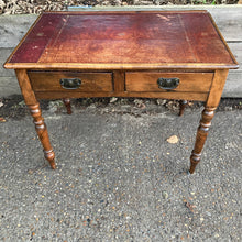 Load image into Gallery viewer, Vintage Oak Red Leather Top Desk With Two Drawers
