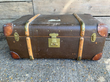 Load image into Gallery viewer, Vintage Wood Banded Steamer Trunk Complete With Tray and Key
