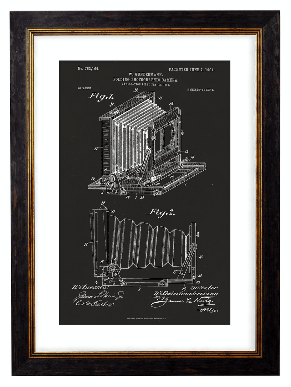 Victorian Box Camera Patent Design, Print of Vintage Illustrated Folding Camera Blueprint - 1900s Artwork Print. Framed Wall Art PictureVintage Frog T/APictures & Prints