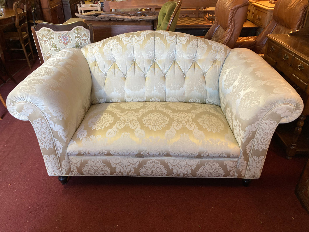 Two Seater Cream Damask Upholstered Sofa