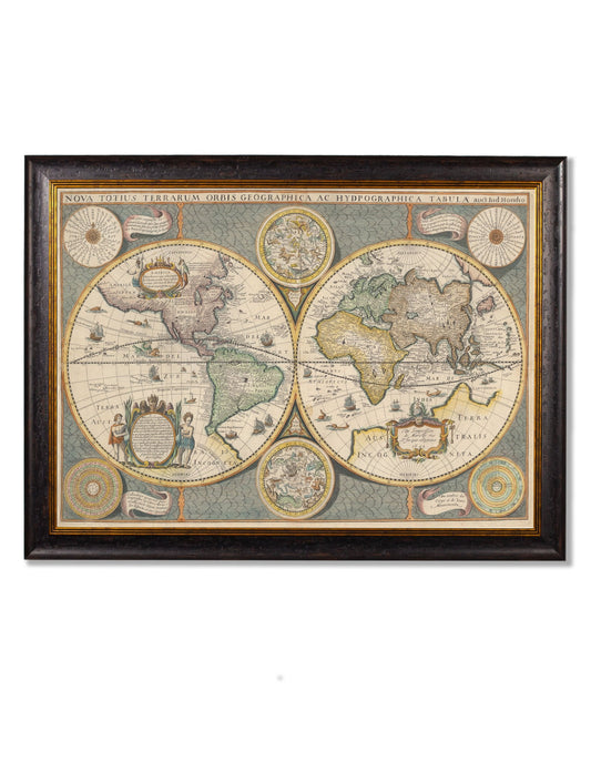c.1642 Map of the World in size 70 x 95cm - glass-fronted framed wall art print with solid wood frame, a beautiful addition to stylish homes