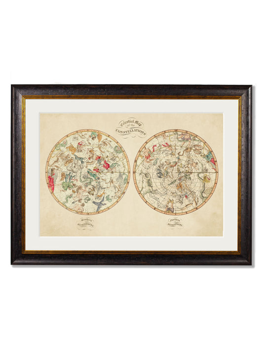c.1820 Map of the Constellations in size 50 x 70cm - glass-fronted framed wall art print with solid wood frame, perfect for statement wall decor