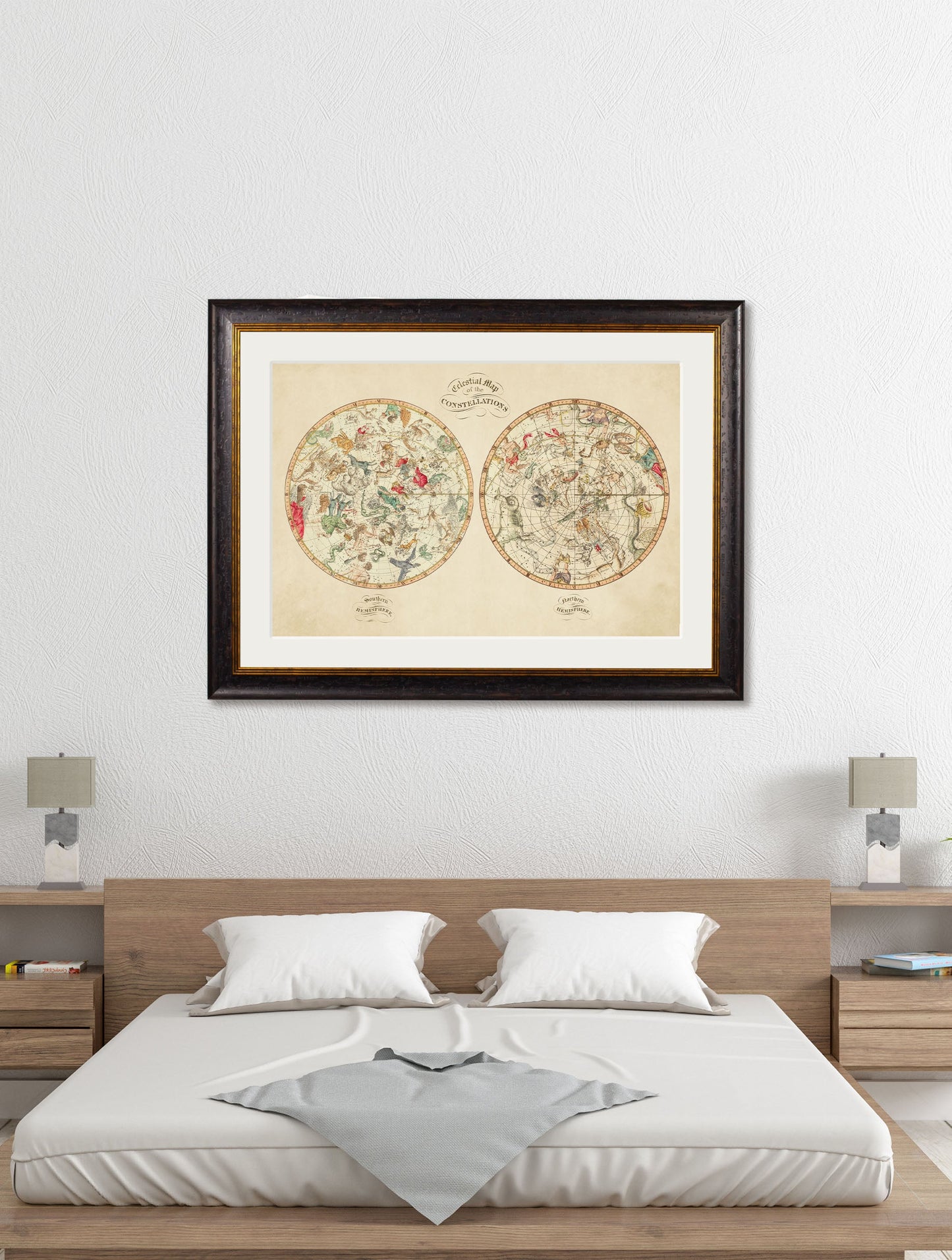 c 1820 map of the constellations in size 50 x 70cm - glass-fronted framed wall art print with solid wood frame, perfect for luxury home decor