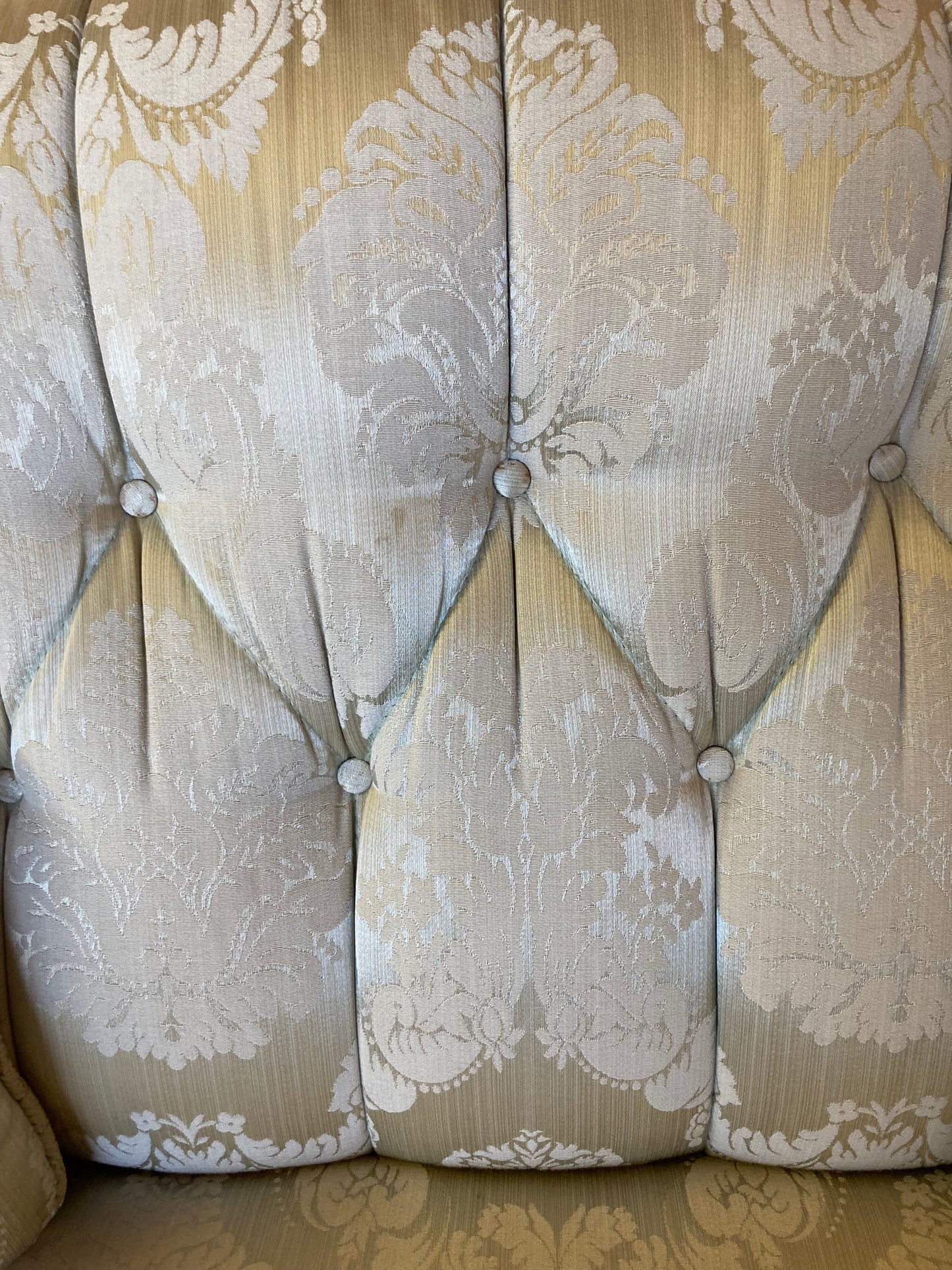 Two Seater Cream Damask Upholstered Sofa