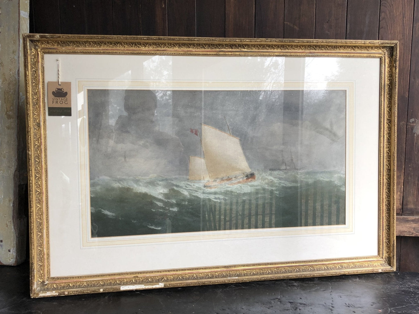 20th Century Mixed Media Painting of Boats In Choppy SeasThe Furniture Recycling ShopVintage Item