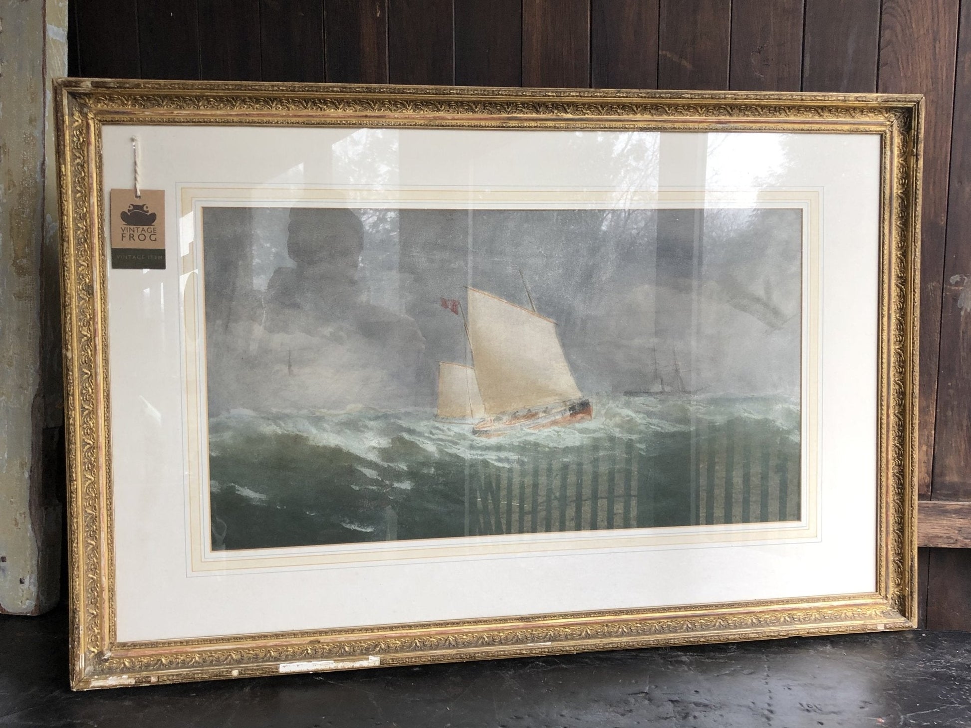 20th Century Mixed Media Painting of Boats In Choppy SeasThe Furniture Recycling ShopVintage Item