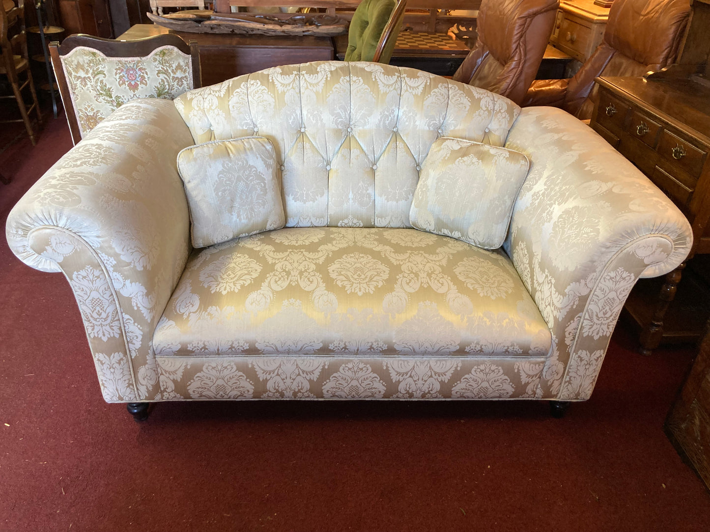 Two Seater Cream Damask Upholstered Sofa