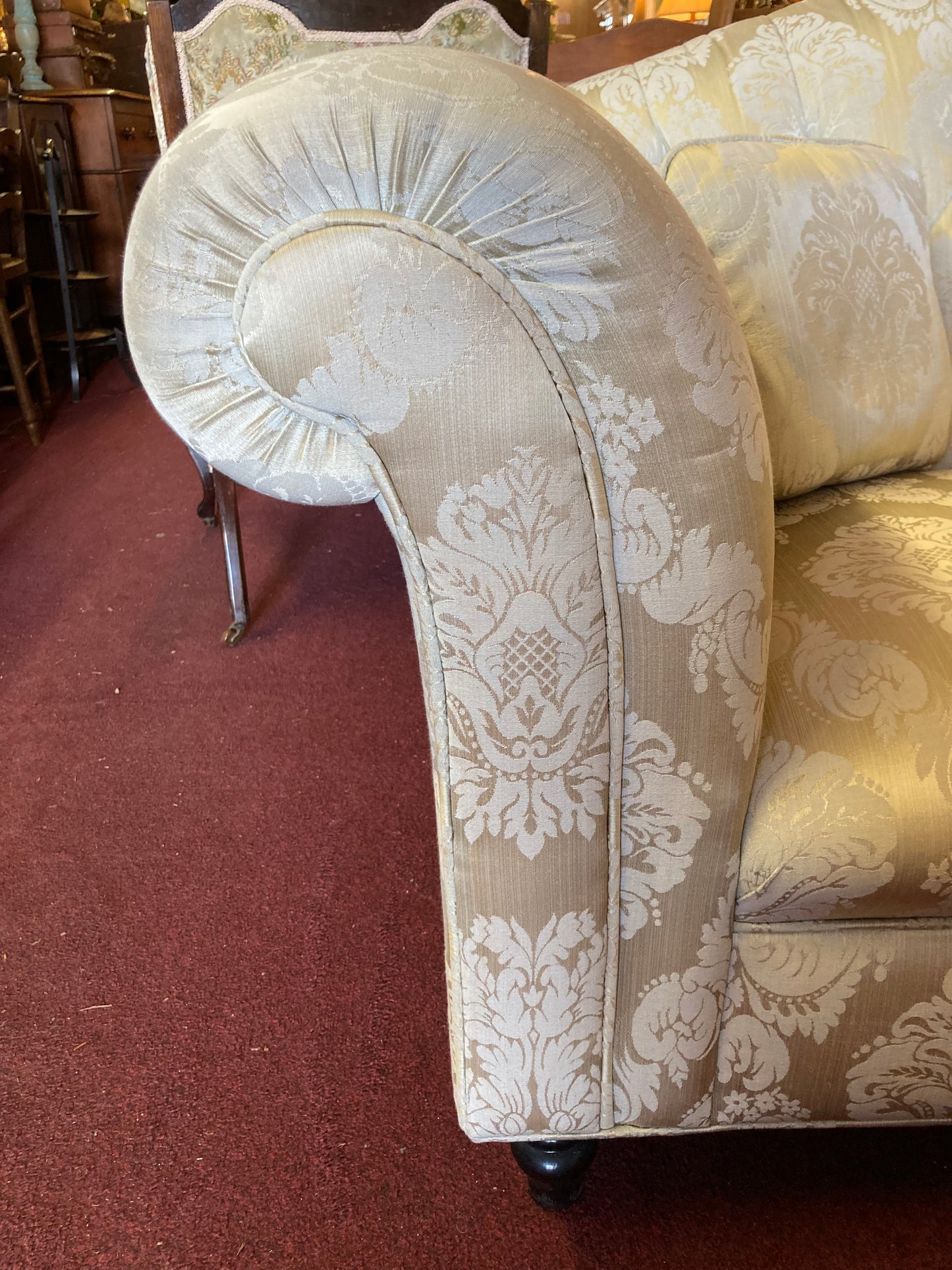 Two Seater Cream Damask Upholstered Sofa