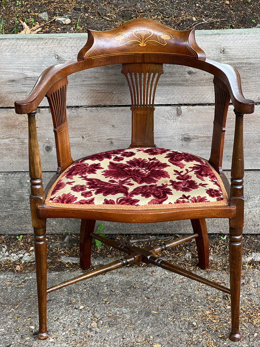 Edwardian Mahogany Inlaid Rounded Back Chair