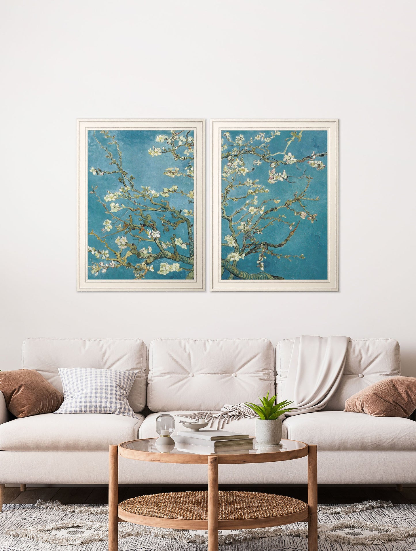 almond blossom vincent van gogh set of 2 prints in size 70 x 95cm - glass-fronted framed wall art print with solid wood frame, ideal for modern interiors