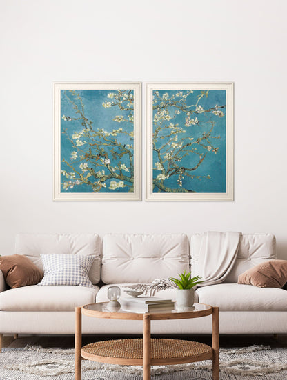 almond blossom vincent van gogh set of 2 prints in size 70 x 95cm - glass-fronted framed wall art print with solid wood frame, ideal for modern interiors