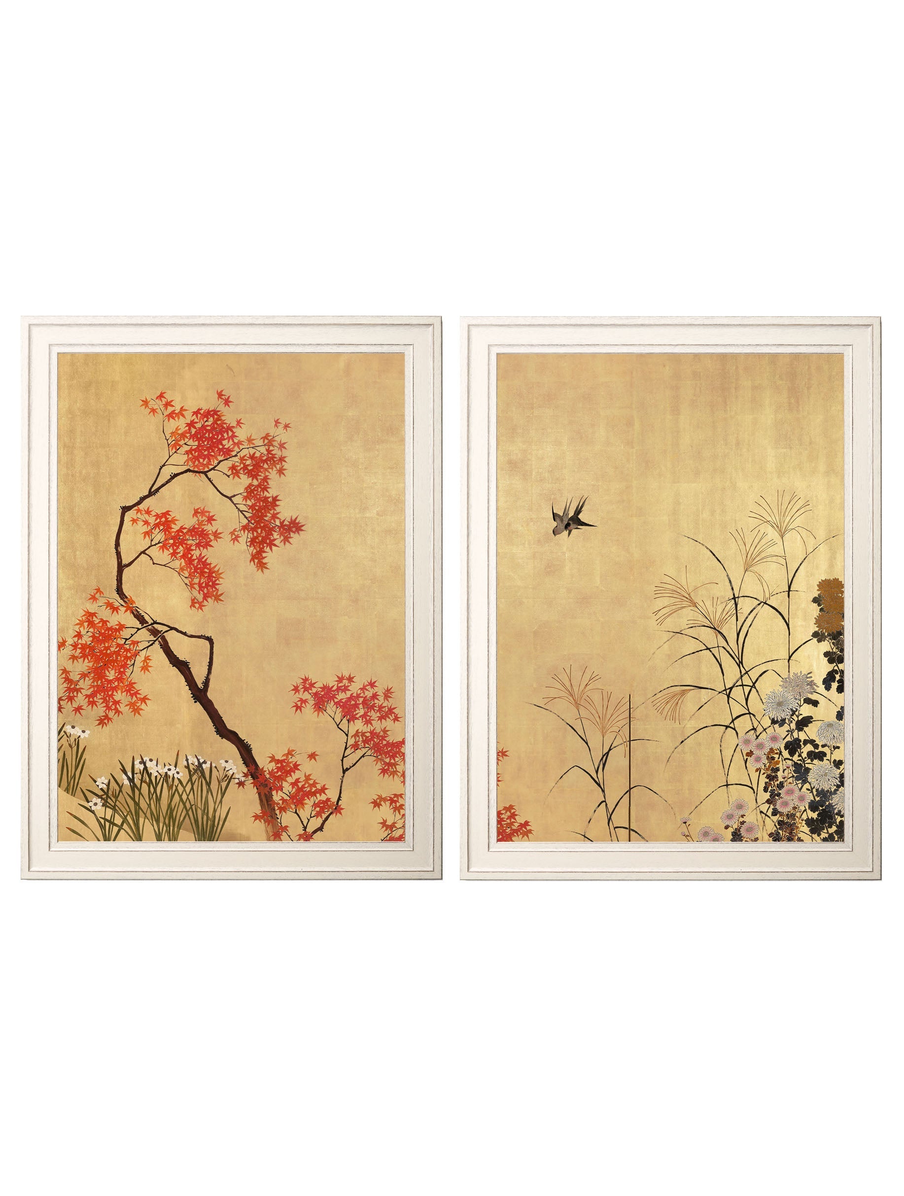 Japanese Blossom -Shibata Zeshine Set of 2 Prints in size 50 x 70cm - glass-fronted framed wall art print with solid wood frame, ideal for modern interiors