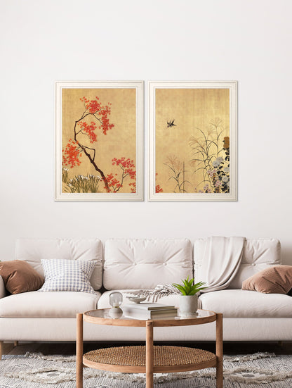 japanese blossom shibata zeshine set of 2 prints in size 70 x 95cm - glass-fronted framed wall art print with solid wood frame, luxury wall art for sophisticated spaces