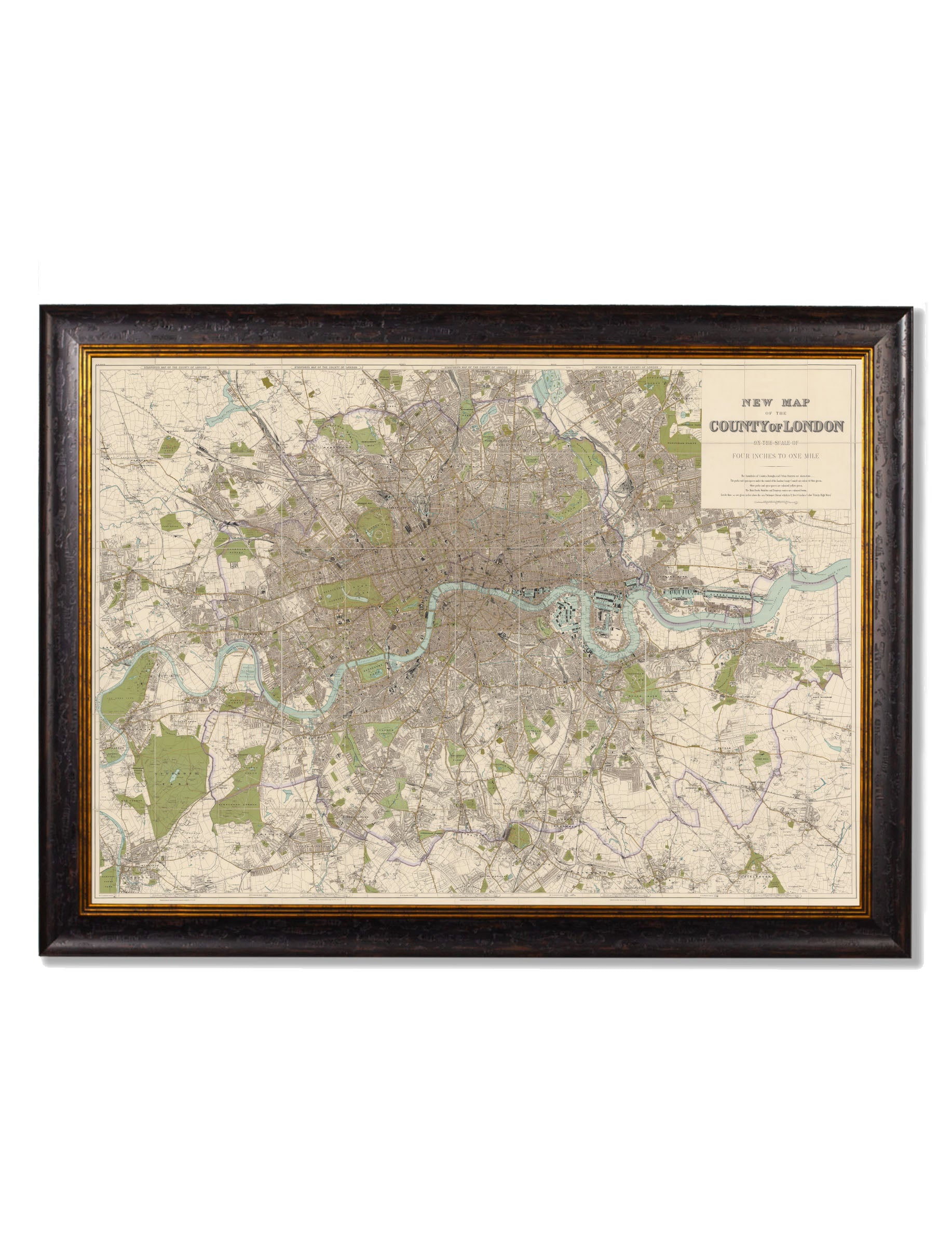c.1905 County Map of London in size 50 x 70cm - glass-fronted framed wall art print with solid wood frame, adds elegance to your decor
