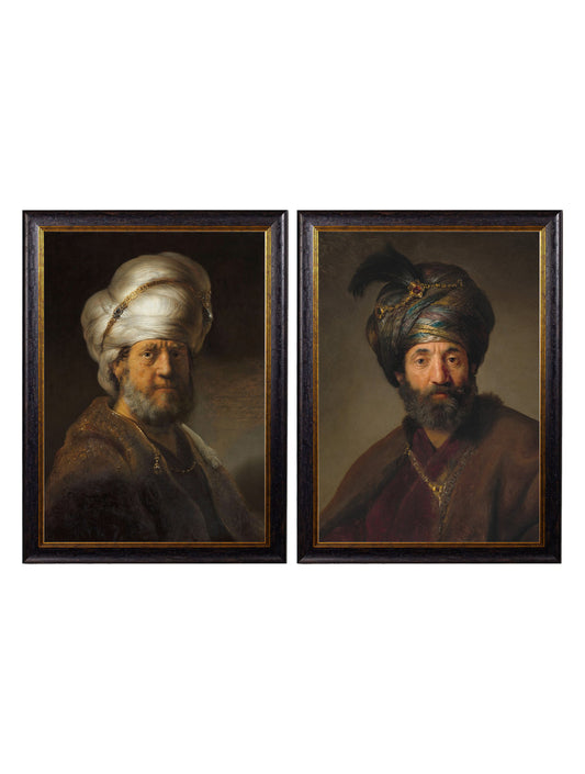 c.17th Century Rembrandt's Oriental Gentlemen in size 50 x 70cm - glass-fronted framed wall art print with solid wood frame, designed for high-end interior design