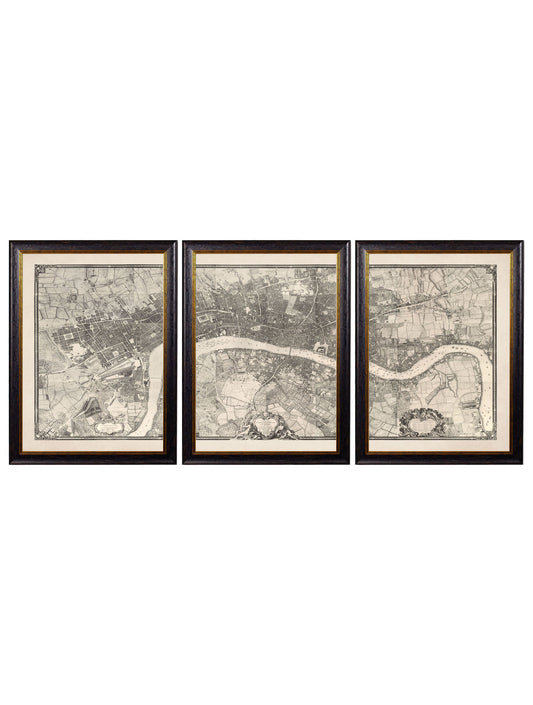 c.1746 London Triptych Map in size 114 x 50cm - glass-fronted framed wall art print with solid wood frame, perfect for luxury home decor