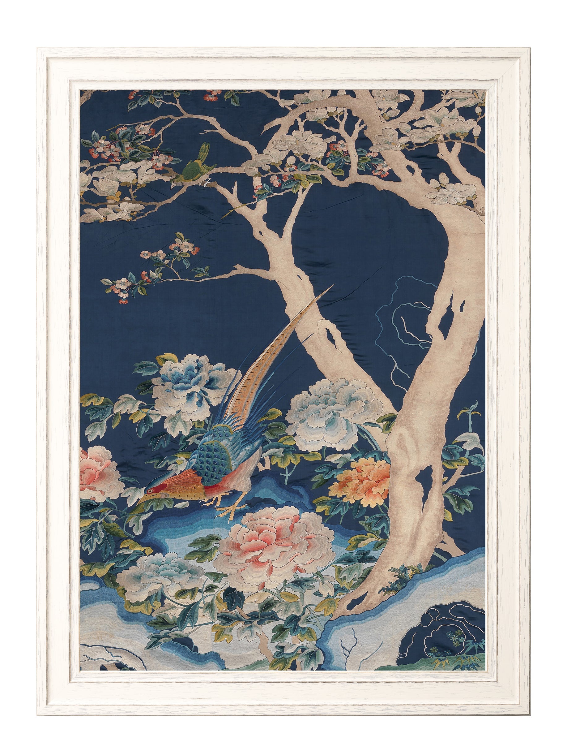 blue blossom trees set of 2 - premium glass-fronted framed art print with solid wood frame, perfect for statement wall decor