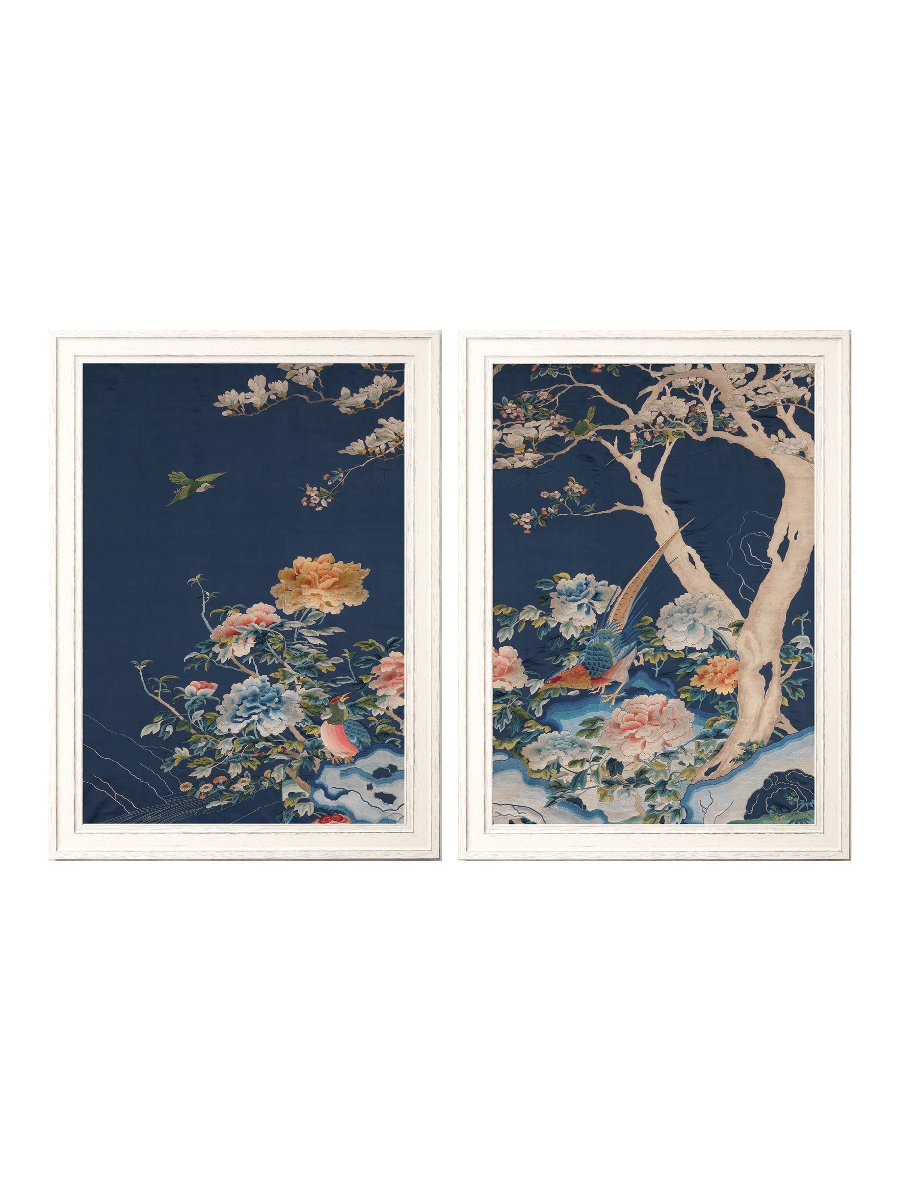 Blue Blossom Trees Set of 2 in size 50 x 70cm - glass-fronted framed wall art print with solid wood frame, ideal for modern interiors