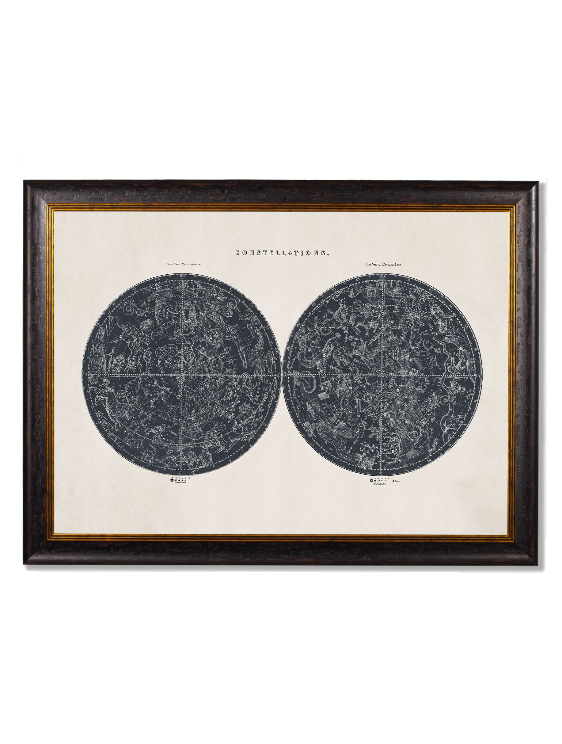 c 1800 map of the constellations in size 70 x 95cm - glass-fronted framed wall art print with solid wood frame, ideal for contemporary home styling