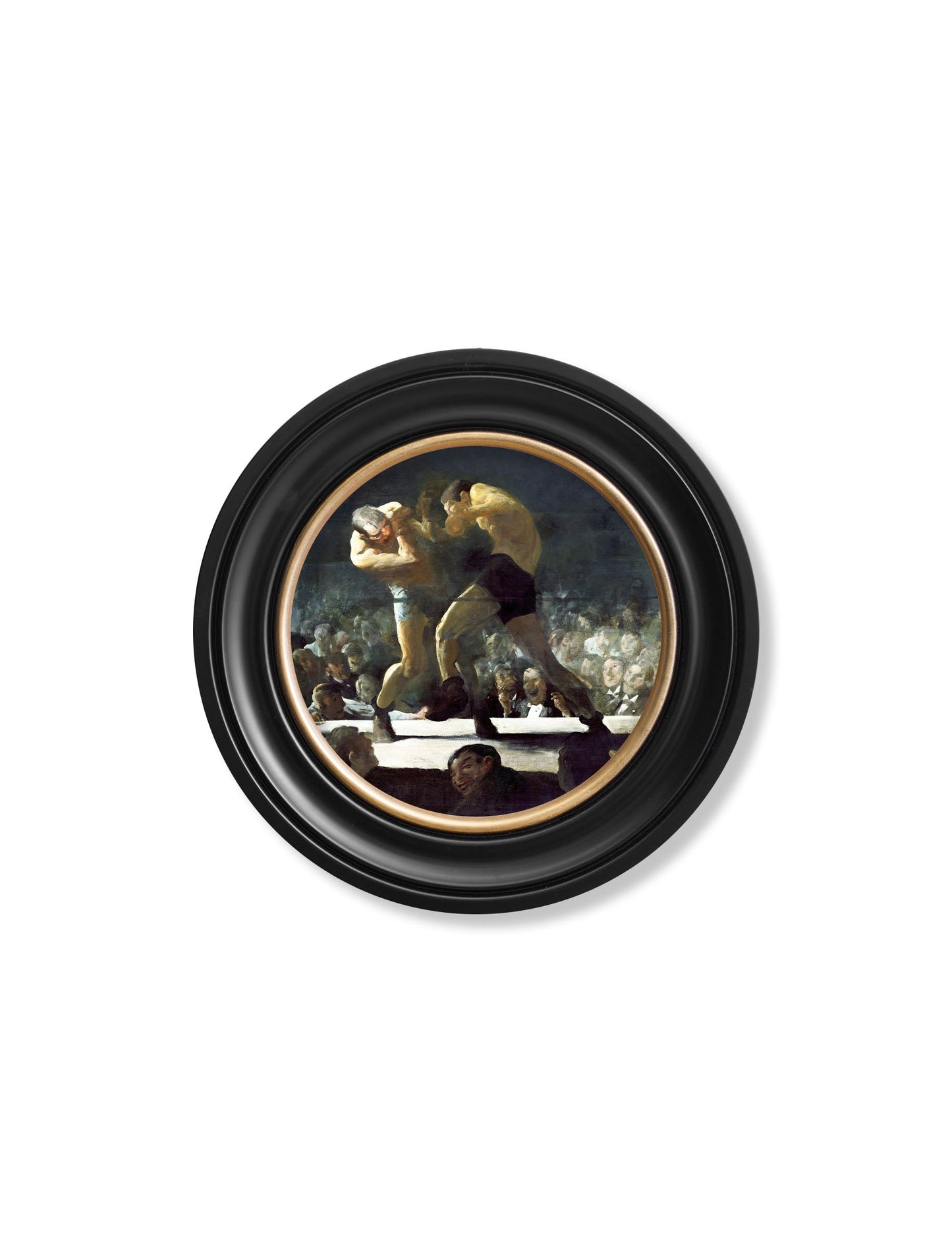 c 1900s george bellows boxers round frame in size 44 x 44cm - glass-fronted framed wall art print with solid wood frame, luxury wall art for sophisticated spaces