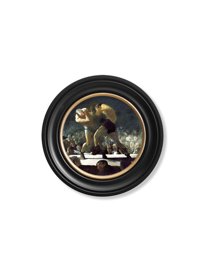 c 1900s george bellows boxers round frame in size 44 x 44cm - glass-fronted framed wall art print with solid wood frame, luxury wall art for sophisticated spaces