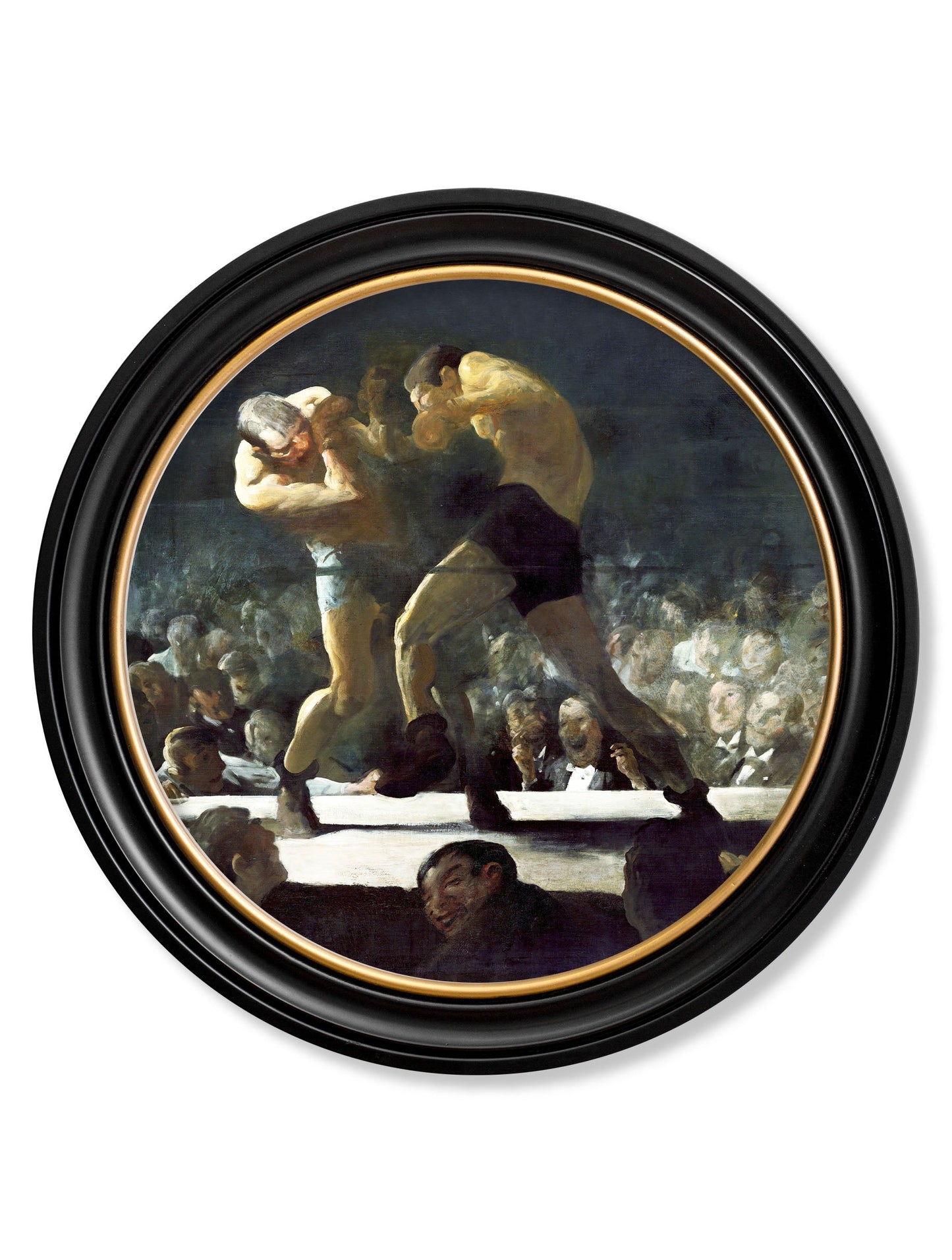 c 1900s george bellows boxers round frame in size 70 x 70cm - glass-fronted framed wall art print with solid wood frame, perfect for statement wall decor