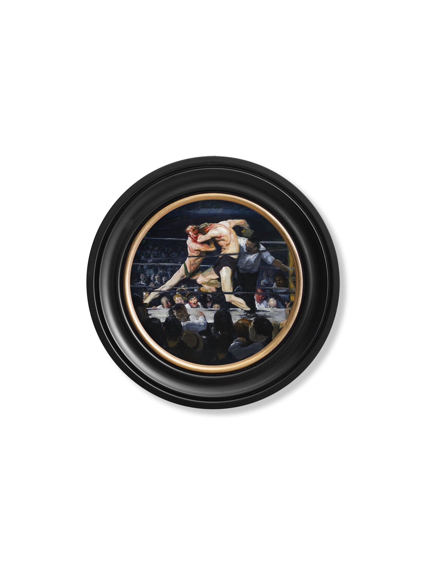 c 1900s george bellows boxers round frame in size 70 x 70cm - glass-fronted framed wall art print with solid wood frame, perfect for statement wall decor
