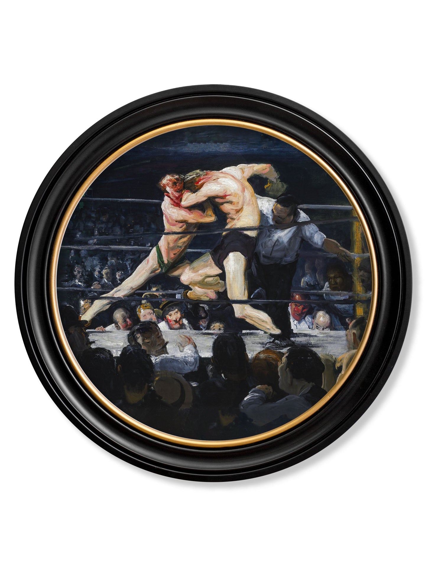 c 1900s george bellows boxers round frame in size 70 x 70cm - glass-fronted framed wall art print with solid wood frame, designed for high-end interior design