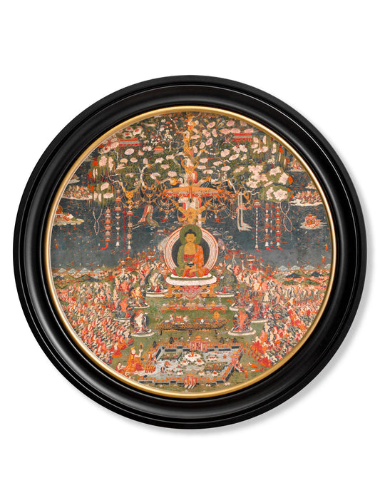 c.1700 Buddha of the Western Pure Land - Round in size 44 x 44cm - glass-fronted framed wall art print with solid wood frame, designed for high-end interior design