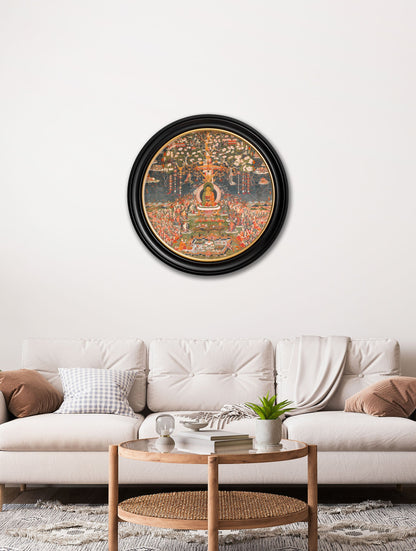 c 1700 buddha of the western pure land round in size 70 x 70cm - glass-fronted framed wall art print with solid wood frame, luxury wall art for sophisticated spaces