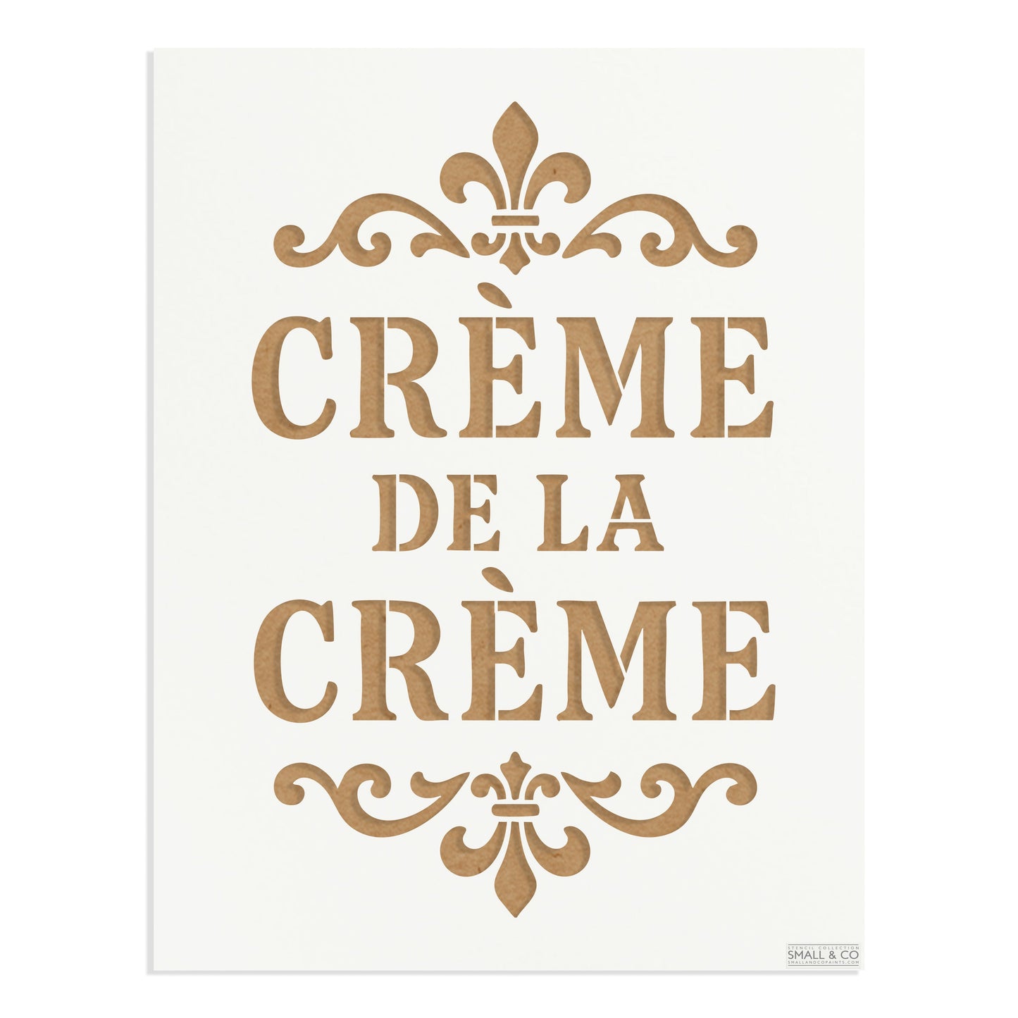 Crème de la Crème furniture paint stencil A3 reusable Mylar template with French typography design for kitchen wall art, café décor, furniture upcycling and farmhouse interiors