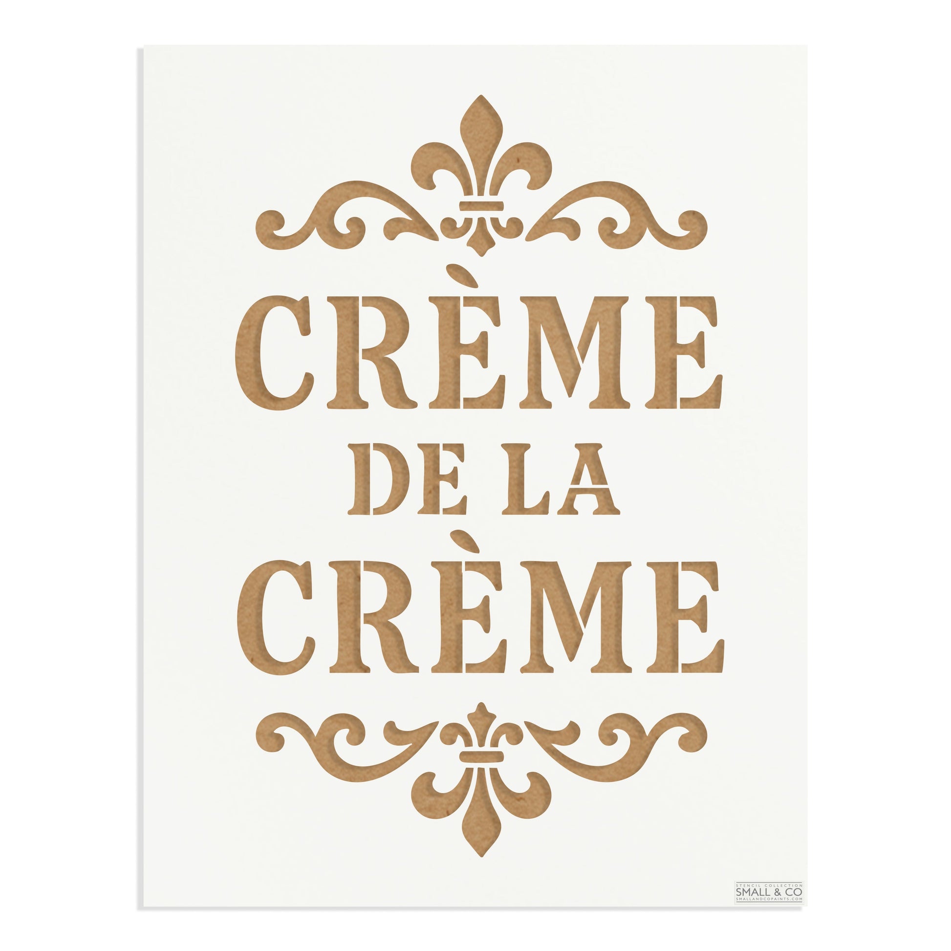 Crème de la Crème furniture paint stencil A3 reusable Mylar template with French typography design for kitchen wall art, café décor, furniture upcycling and farmhouse interiors
