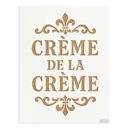 Crème de la Crème furniture paint stencil A3 reusable Mylar template with French typography design for kitchen wall art, café décor, furniture upcycling and farmhouse interiors
