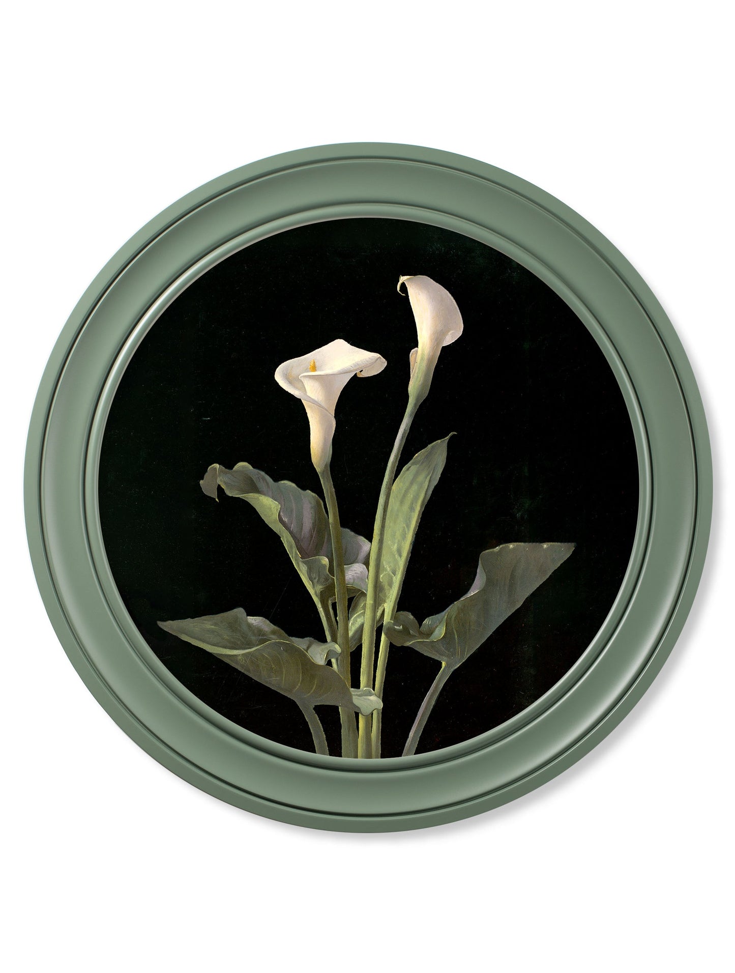 c 1874 george cochran lambdin lillys round frame green in size 70 x 70cm - glass-fronted framed wall art print with solid wood frame, perfect for luxury home decor