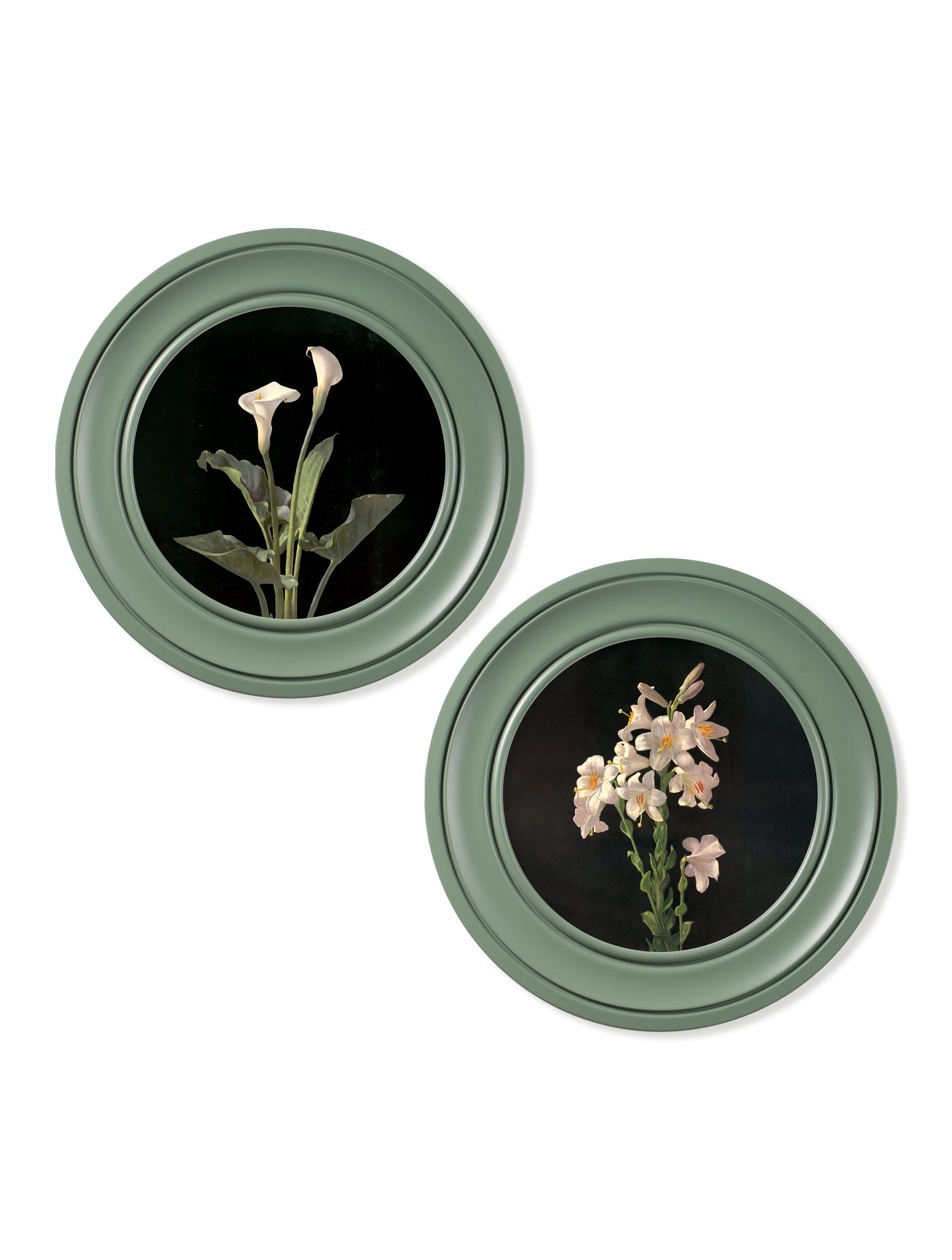 c 1874 george cochran lambdin lillys round frame green in size 44 x 44cm - glass-fronted framed wall art print with solid wood frame, perfect for luxury home decor