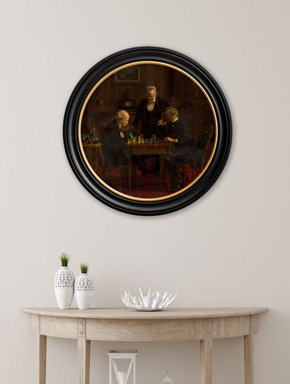 c 1876 the chess players thomas eakins round frame in size 70 x 70cm - glass-fronted framed wall art print with solid wood frame, adds elegance to your decor