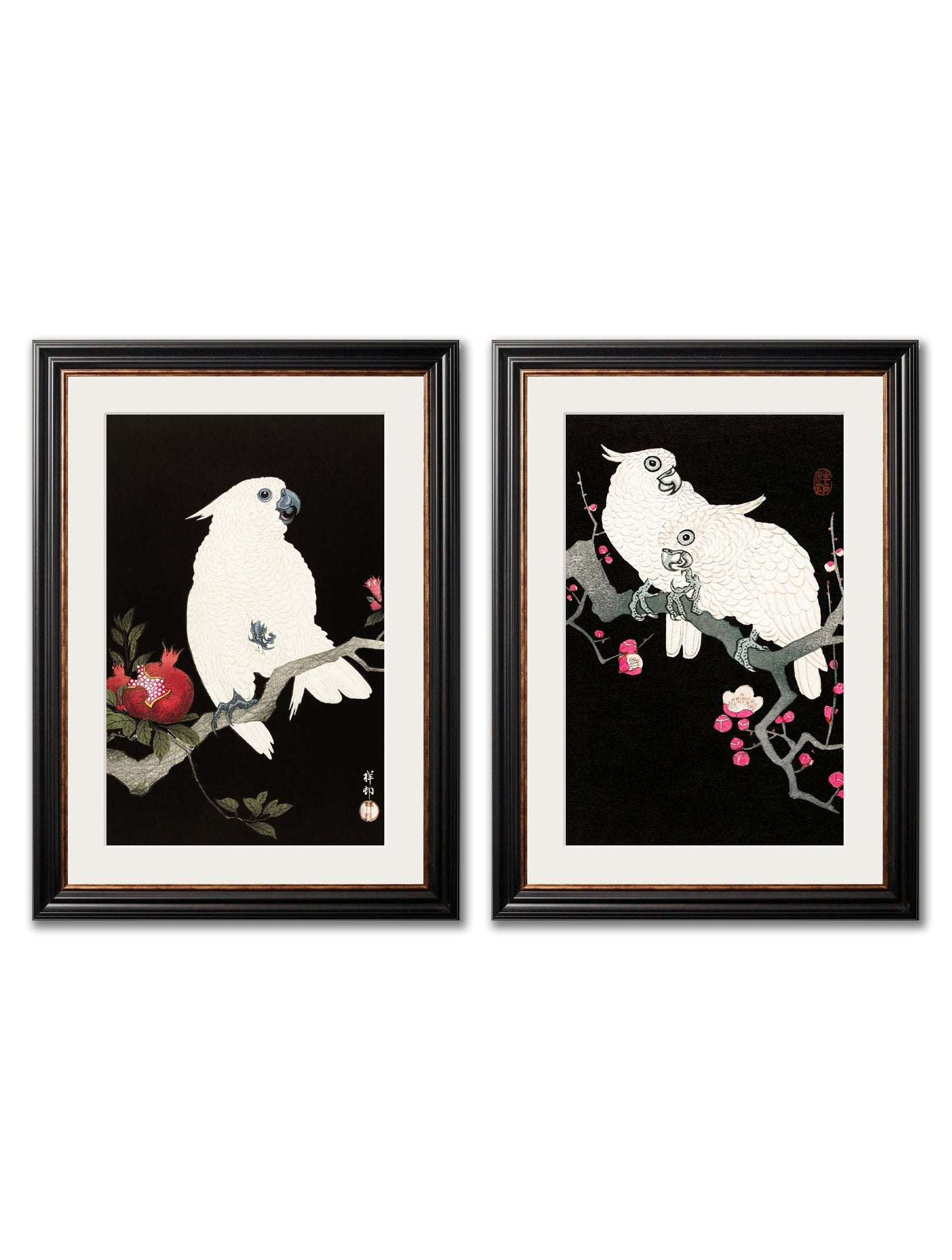 c.1910 Cockatoos - Ohara Koson in size 38 x 50cm - glass-fronted framed wall art print with solid wood frame, ideal for modern interiors